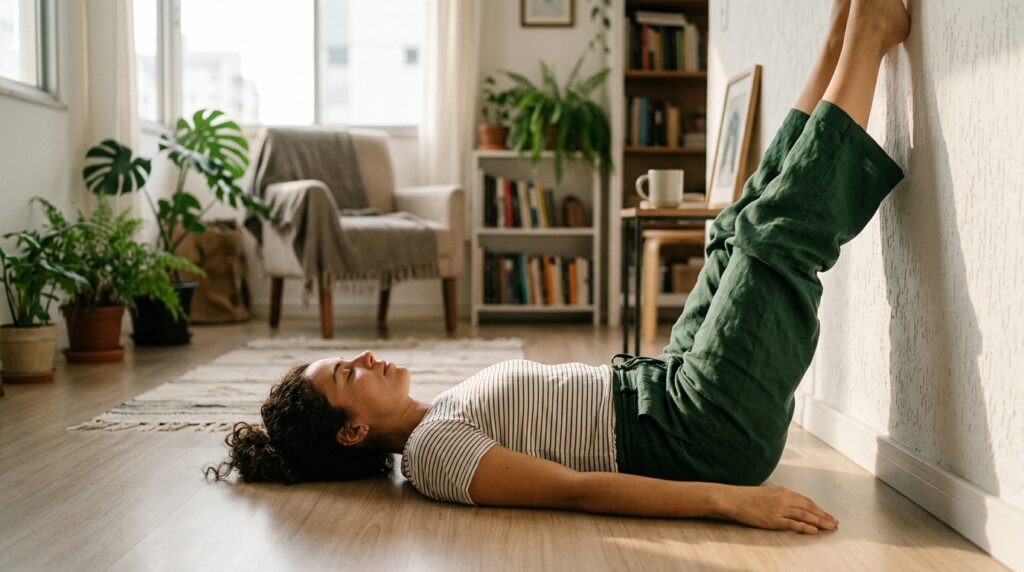 Inchaço no fim do dia: a sequência de 3 minutos com as pernas na parede que devolve o conforto