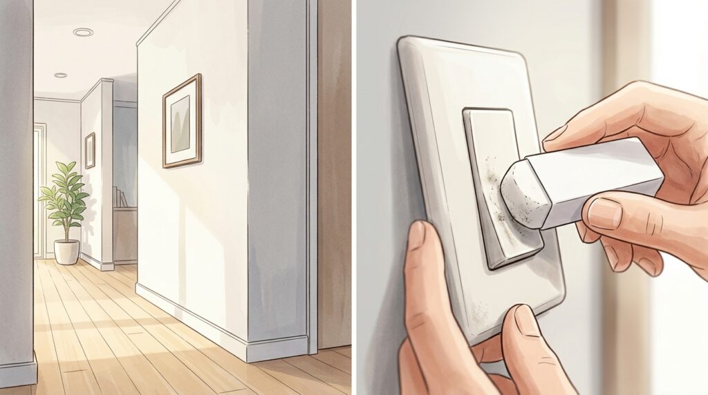 O método definitivo de limpeza a seco que remove a sujeira dos botões de luz sem precisar desligar o disjuntor nem desmontar nada