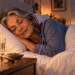 Mulher com mais de 50 anos dorme em quarto escuro preparado para favorecer um sono de melhor qualidade.
