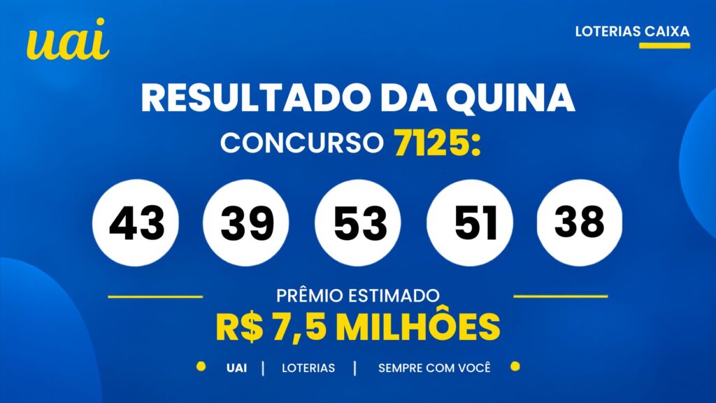 Resultado da Quina — números sorteados no concurso 7125 hoje