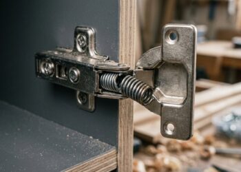 A porta de canto do armário da cozinha abriu demais e a dobradiça estalou, ficando totalmente solta? O mecanismo interno de mola quebrou