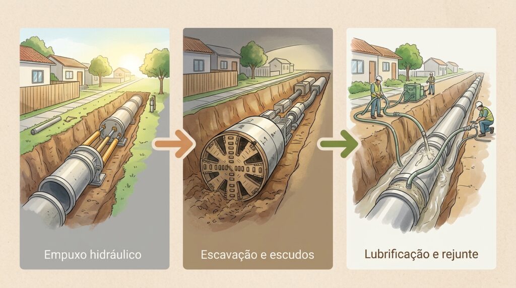 Como especialistas evitaram o travamento de tubos no subsolo usando injeção de bentonita e pistões hidráulicos de alta potência