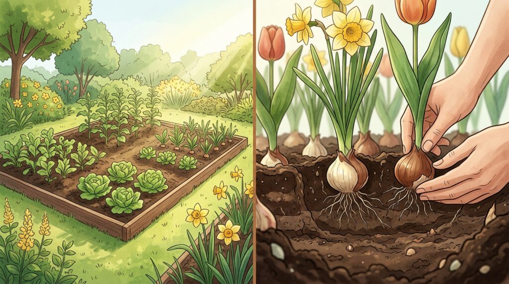 Plantar bulbos de flores grudados uns nos outros faz com que disputem nutrientes e produzam flores murchas e de tamanho reduzido