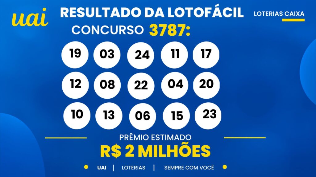 Resultado da Lotofácil — números sorteados no concurso 3787 hoje