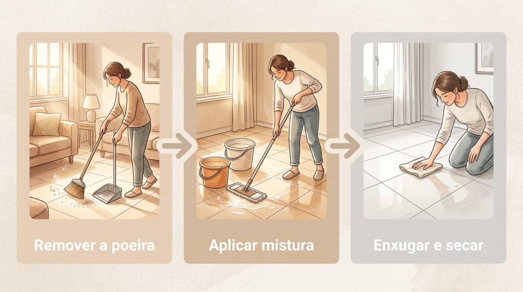 O truque proibido com detergente e vinagre branco que devolve o brilho de fábrica a pisos cerâmicos opacos e encardidos em poucos minutos