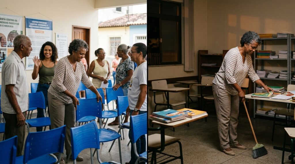 Pessoa ajuda em situações com e sem reconhecimento de outras pessoas.