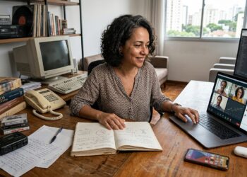 Pessoa nascida entre 1975 e 1985 utiliza ferramentas analógicas e digitais que representam diferentes fases de sua vida.