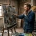 Vincent van Gogh trabalha diante de uma tela inacabada cercado por estudos e tentativas.