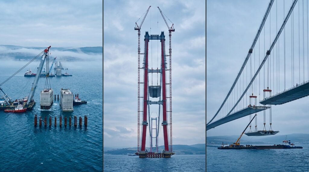 Duas torres separadas por 2.023 metros sustentam a ponte que atravessa o estreito entre Europa e Ásia