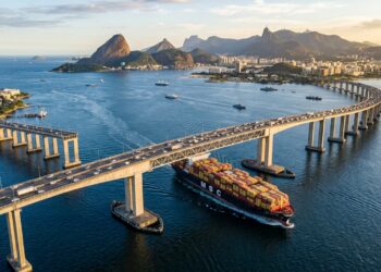 Com 13,29 km de extensão, Ponte Rio–Niterói tem vão de 300 metros sem pilares para permitir a passagem de grandes navios