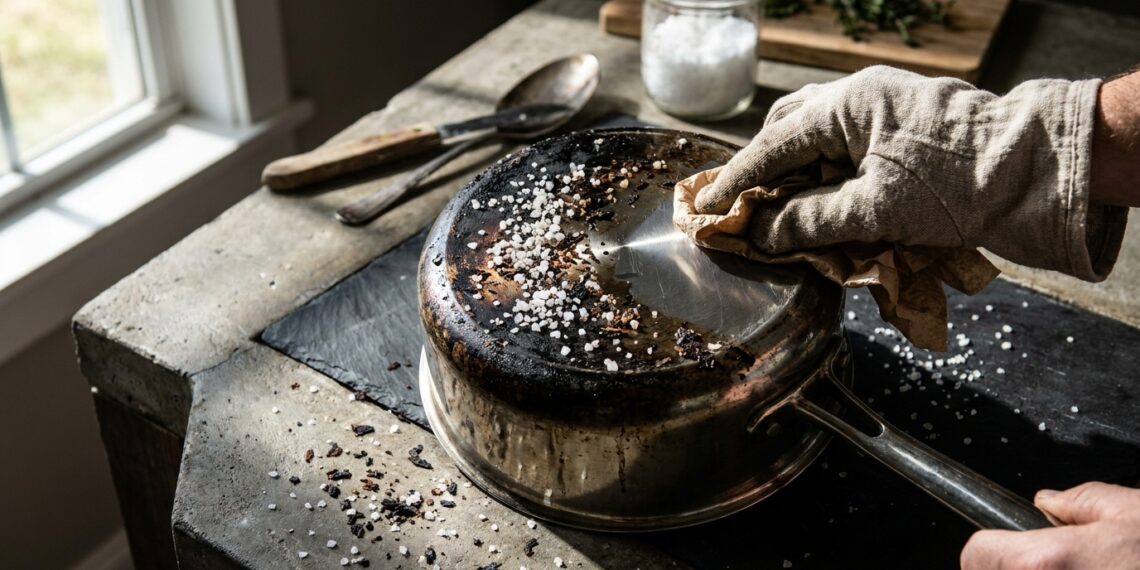 Esfregar sal grosso nas panelas queimadas: para que serve o abrasivo natural que remove carbonização sem arranhar o aço inoxidável com a fricção