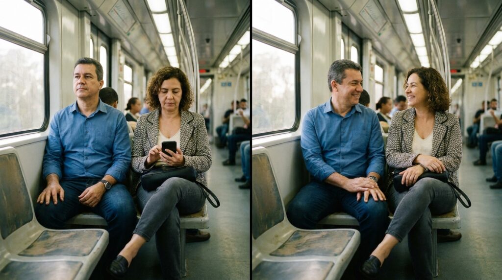 Commuters_in_silence_and_convers%E2%80%A6_20260928135022-1024x572 A psicologia aponta que quem puxa conversa com desconhecidos no transporte público pode não estar sendo invasivo, mas escolhendo uma viagem mais agradável do que a de quem prefere o silêncio
