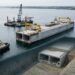 Corte de um módulo oco de concreto mostra as câmaras internas que permitiam transportar a estrutura flutuando pelo mar.