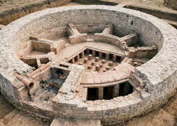 Banho romano com piso aquecido dentro de uma torre