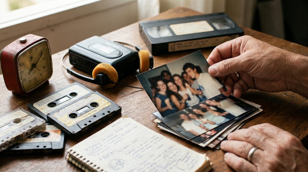 Hand_picking_up_vintage_photograph_20260914163149-1024x572 A psicologia indica que pessoas nascidas entre 1970 e 1980 podem guardar uma quantidade desproporcional de suas memórias mais acessíveis justamente dos anos 1980 e 1990