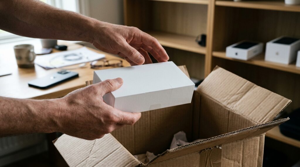 Hands_holding_electronics_box_ab%E2%80%A6_20260922232131-1024x572 Especialistas em psicologia explicam: pessoas que guardam embalagens de produtos caros por meses podem estar adiando a sensação de que a compra se tornou completamente definitiva