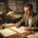 Walt Disney trabalha em uma prancheta em representação da passagem da intenção para a ação.