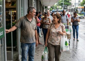 Mulher agradece a um desconhecido que segurou a porta para ajudá-la.