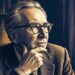 Ilustração editorial de Viktor Frankl com olhar sereno e reflexivo em fundo com iluminação suave