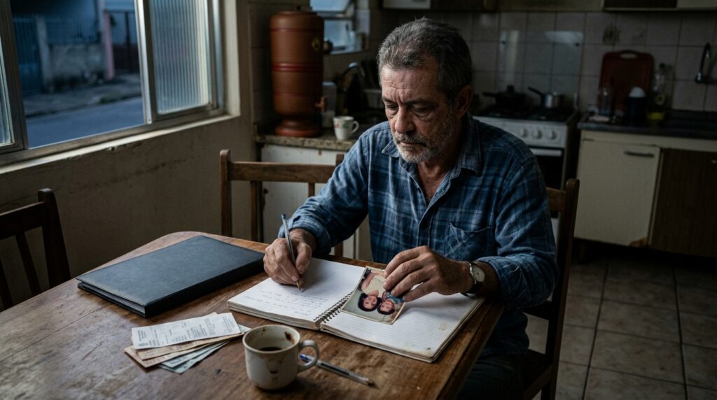 Homem cansado encontra motivação para continuar durante um período difícil.