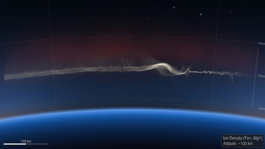 Metallic_ion_layer_in_atmosphere_20260912011201-1024x576 A 100 km de altitude existem “nuvens metálicas” deixadas por meteoros queimados: a NASA atravessou uma delas em 5 pontos ao mesmo tempo e encontrou algo inesperado