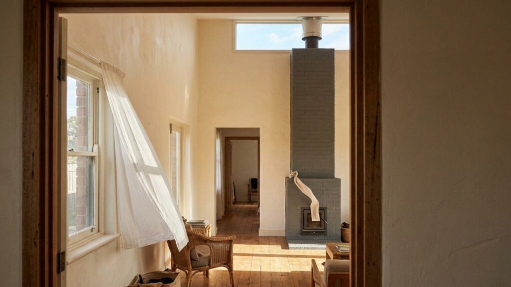 O ar quente fica preso perto do teto, então arquitetos usam uma “chaminé solar” para fazer o próprio sol ajudar a expulsá-lo de dentro da casa