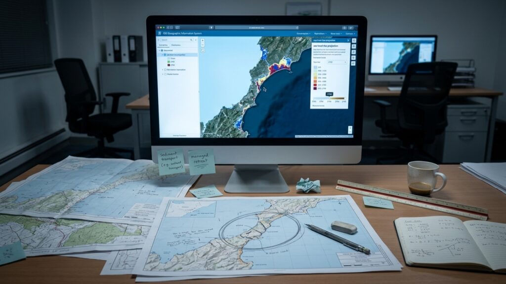 Planning_coastal_change_at_desk_20260921192532-1024x576 Cientistas encontram evidências de um supervulcão de 454 milhões de anos escondido sob uma das regiões mais planas da Inglaterra