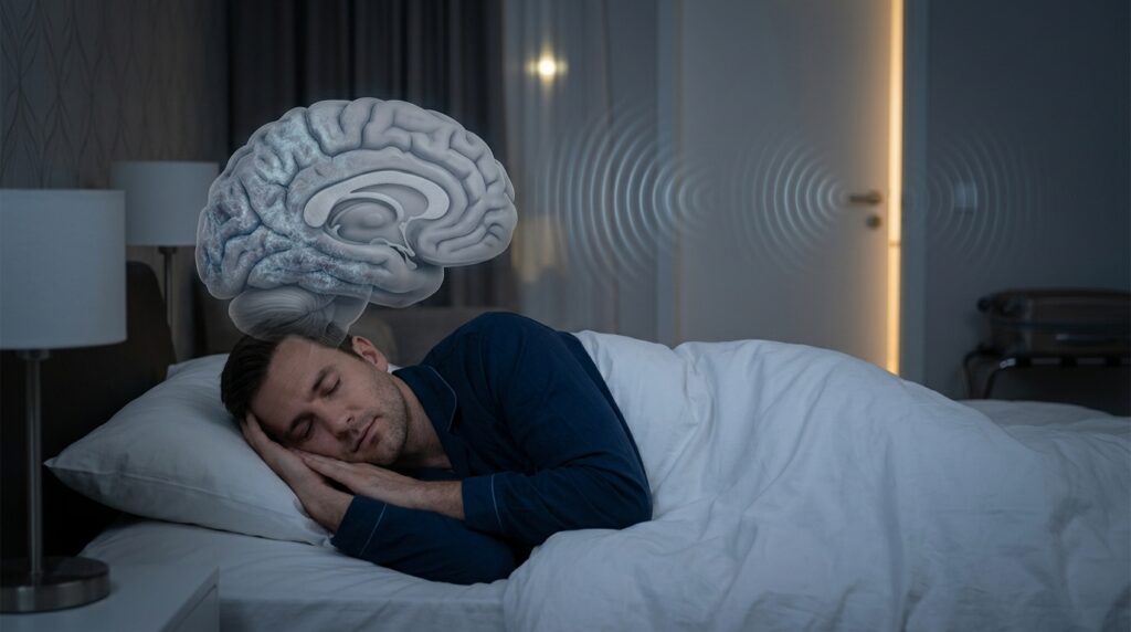 Visualização representa atividade cerebral assimétrica durante o sono em um ambiente desconhecido.
