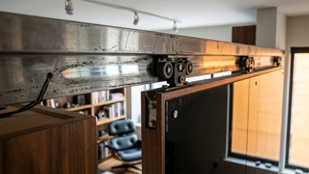 Sliding_mechanism_ceiling_track_%E2%80%A6_20260910003035-1024x576 Arquiteto transforma apartamento de apenas 32 m² em 24 ambientes diferentes usando paredes que deslizam, cama hidráulica e móveis que desaparecem