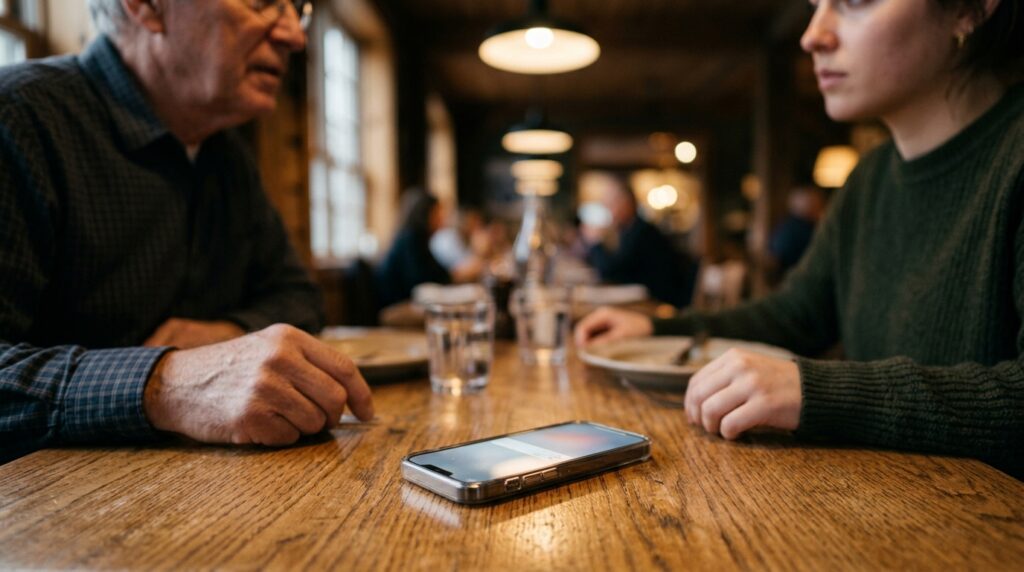 Smartphone_distracts_conversatio%E2%80%A6_20260915140316-1024x572 A psicologia indica que pessoas que chegaram à vida adulta antes dos celulares podem enxergar o aparelho durante uma conversa de forma diferente das gerações que cresceram com ele