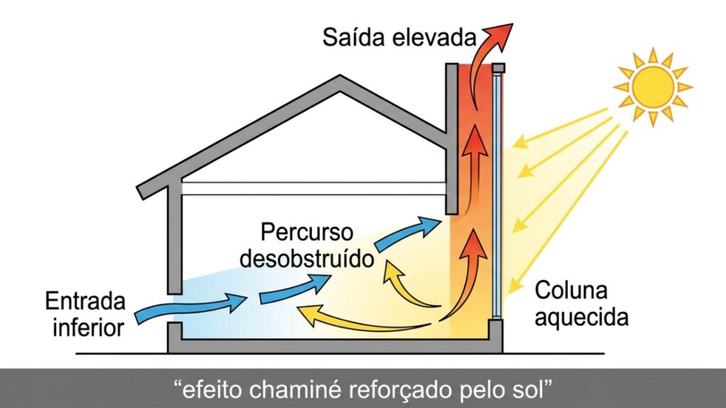 Chaminé solar para expulsar ar quente por ventilação natural