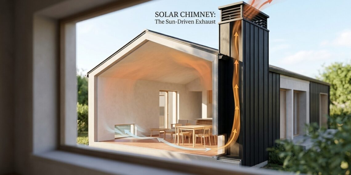 Chaminé solar para expulsar ar quente por ventilação natural