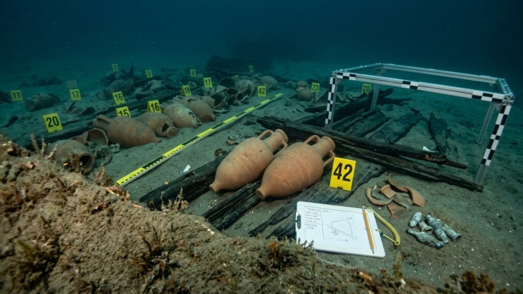 Navio romano com ânforas encontrado na costa da Sicília