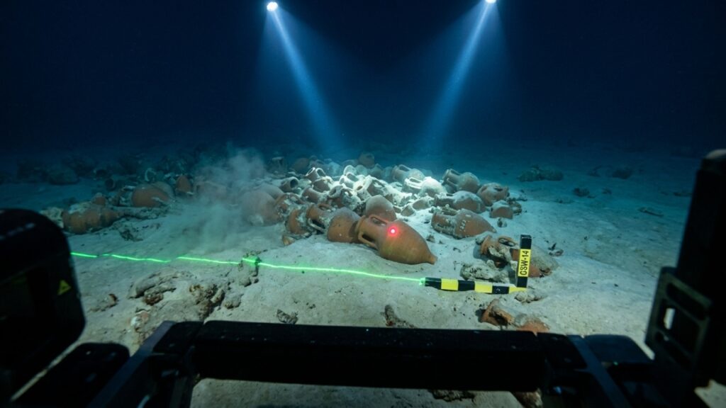 Procuravam onde instalar um parque eólico no mar e encontraram um navio de mais de 2.300 anos carregado com mais de 300 ânforas no fundo da Itália