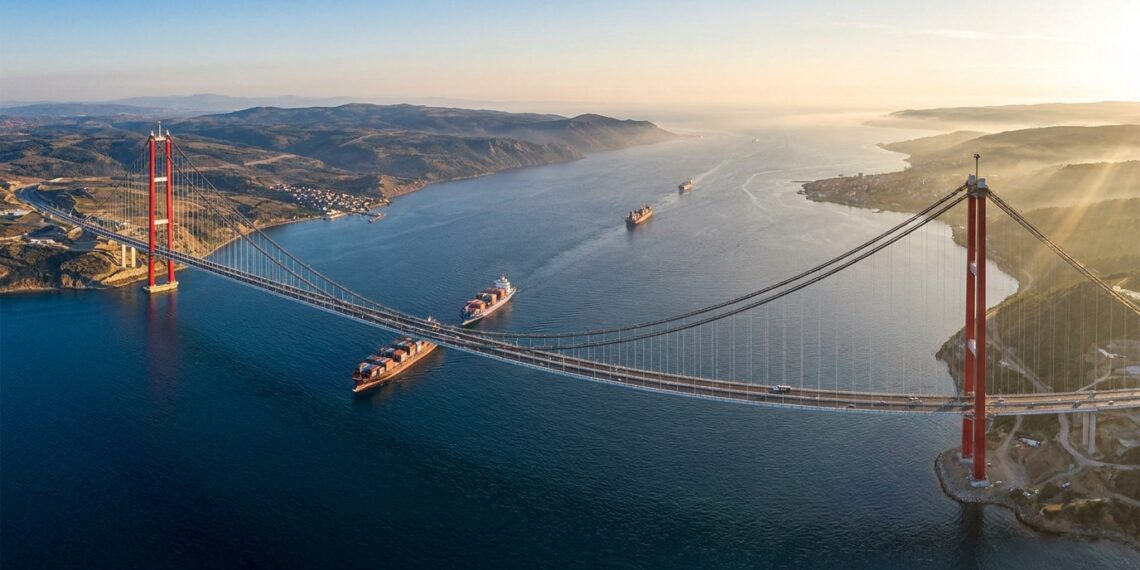 Duas torres separadas por 2.023 metros sustentam a ponte que atravessa o estreito entre Europa e Ásia