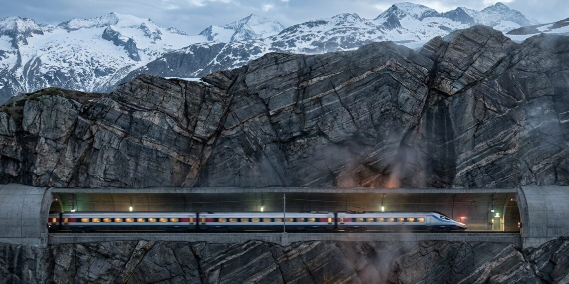 Com 57,1 km de extensão, túnel atravessa os Alpes sob até 2.300 metros de rocha e enfrenta temperaturas de 46 °C