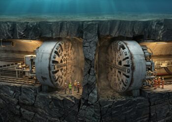 Cabeças de duas tuneladoras se aproximam no ponto de encontro subterrâneo.