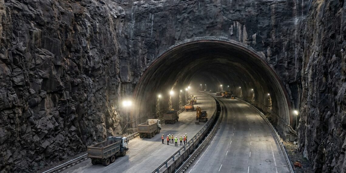 Com 22,33 metros de largura, túnel escavado sob montanhas indianas comporta uma rodovia inteira dentro da rocha