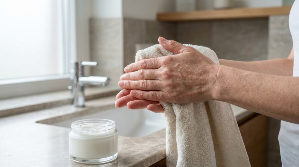 Dermatologistas orientam aplicar o hidratante logo após a higiene, com a pele ainda ligeiramente úmida — Créditos: Imagem gerada por IA