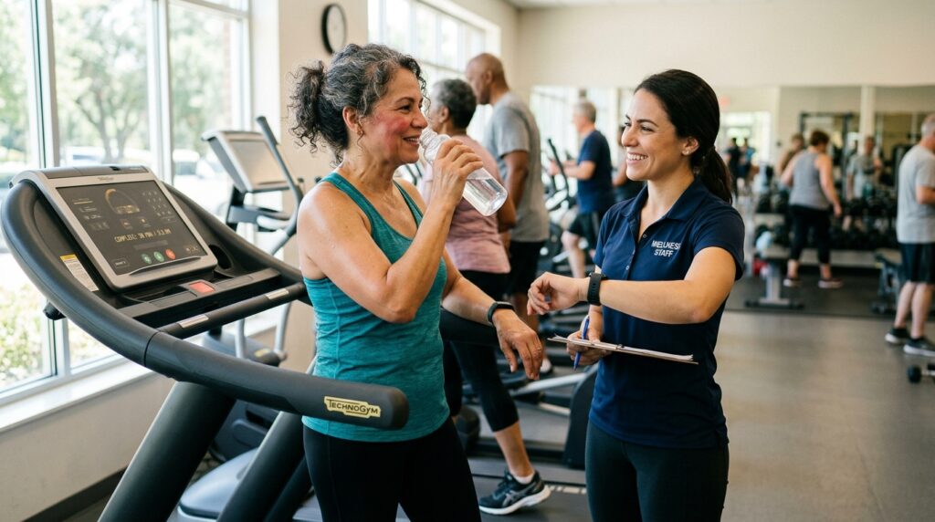 Mulher se recupera normalmente depois de uma sessão moderada de exercício.