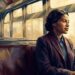Ilustração editorial de Rosa Parks sentada serenamente junto à janela de um ônibus na década de 1950.