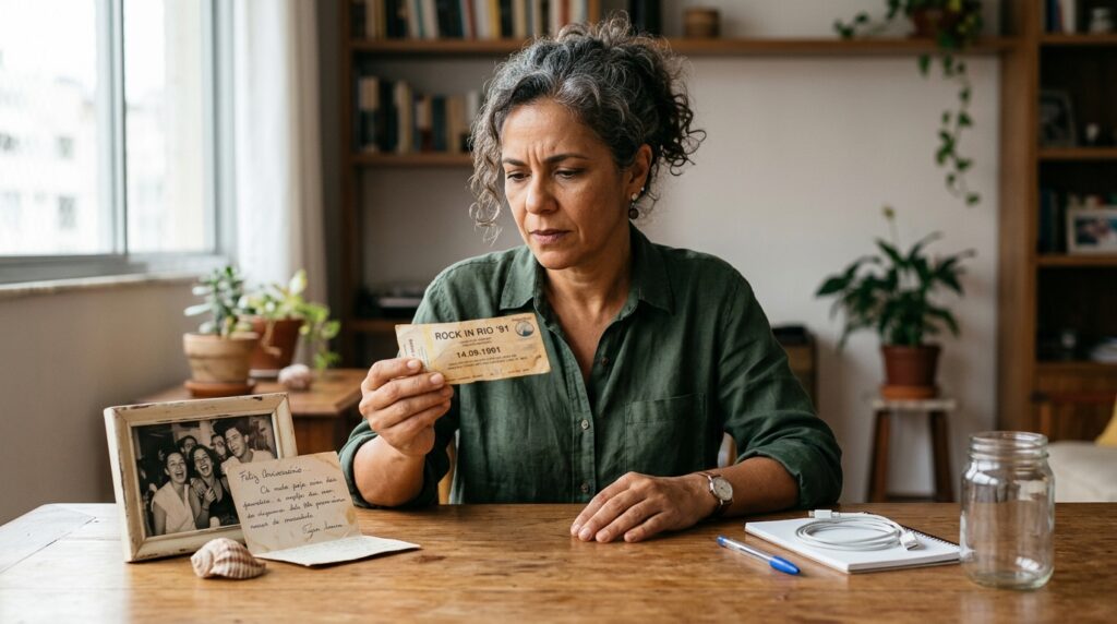 Woman_sorting_personal_belongings_20260930120446-1024x572 Especialistas em psicologia apontam que quem guarda objetos aparentemente comuns porque eles lembram uma fase da vida pode não estar apenas acumulando coisas, mas preservando gatilhos de memórias autobiográficas