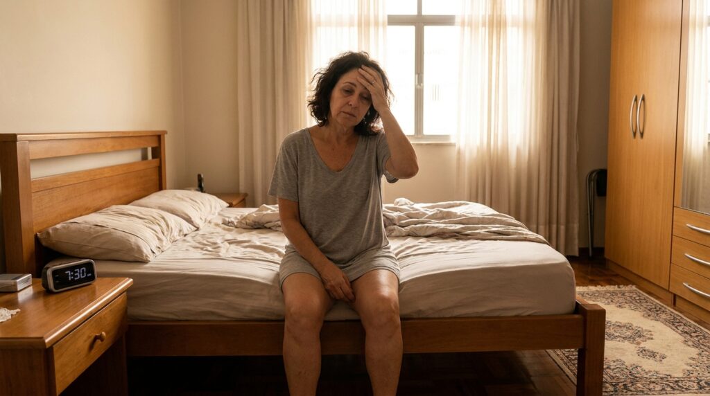 Mulher apresenta breve despertar durante uma noite de sono.
