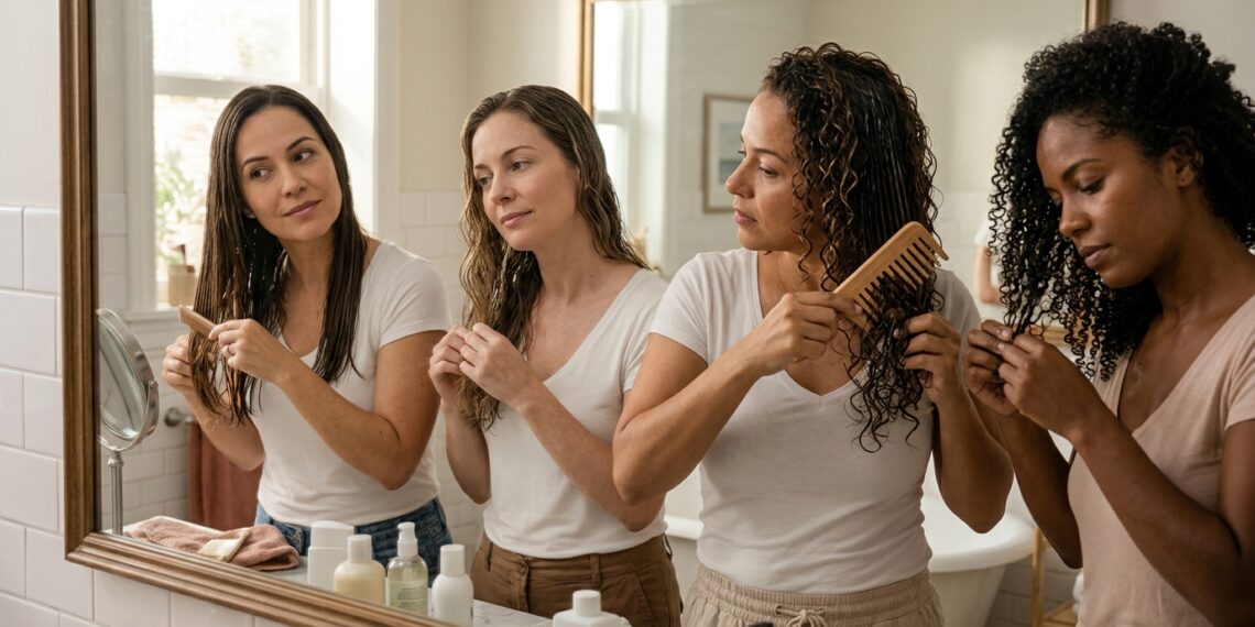 Mulheres com cabelos lisos, ondulados, cacheados e crespos utilizam diferentes formas de desembaraçar os fios.