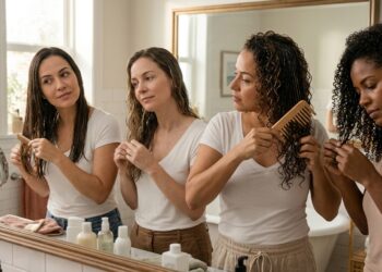 Mulheres com cabelos lisos, ondulados, cacheados e crespos utilizam diferentes formas de desembaraçar os fios.