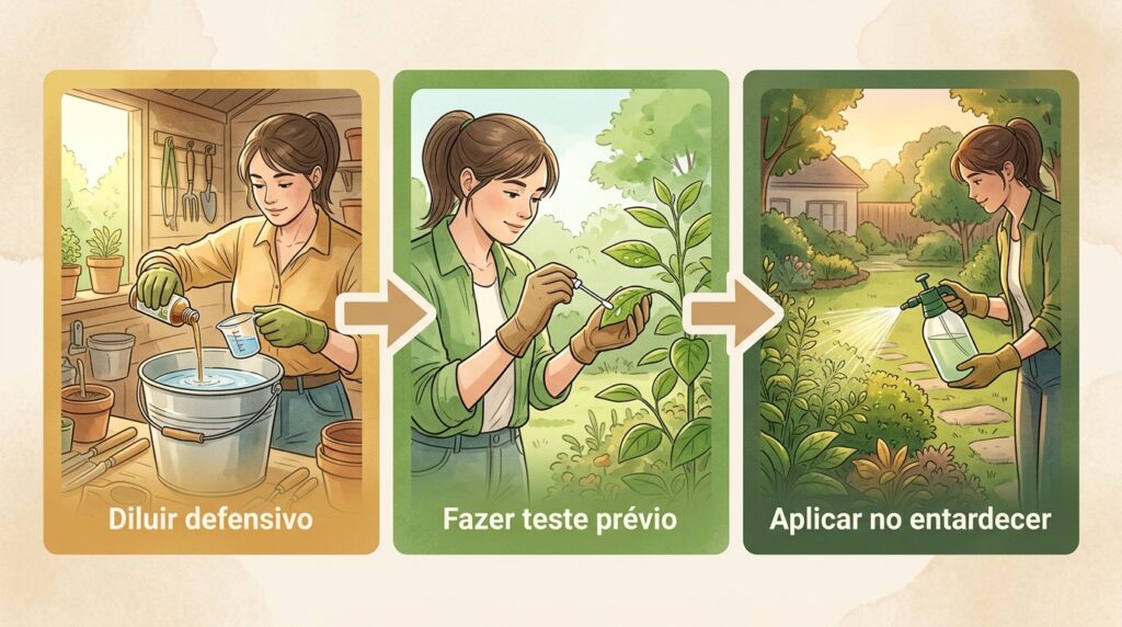 Aplicar receitas caseiras contra pragas no jardim debaixo do sol forte pode cozinhar as folhas das suas plantas em vez de protegê-las