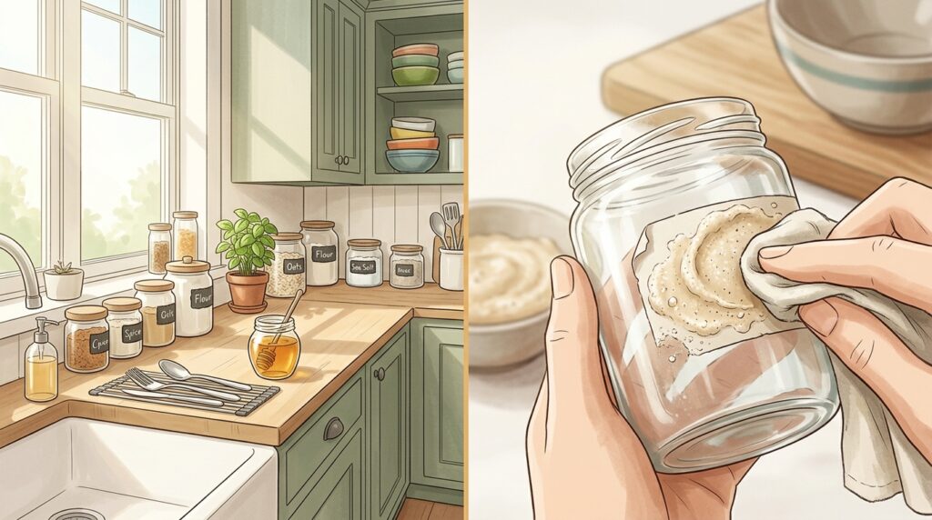 O truque proibido com óleo de cozinha e bicarbonato que remove rótulos difíceis e deixa o vidro completamente transparente em segundos