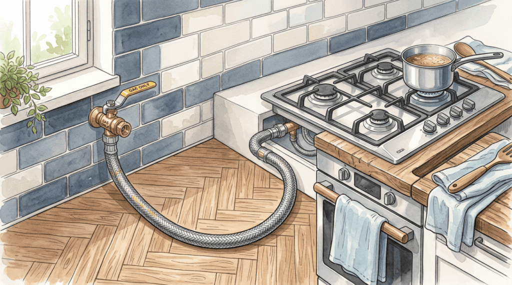 A mangueira metálica do gás de cozinha tem validade e pode representar um risco invisível se passar dos anos recomendados pelo fabricante