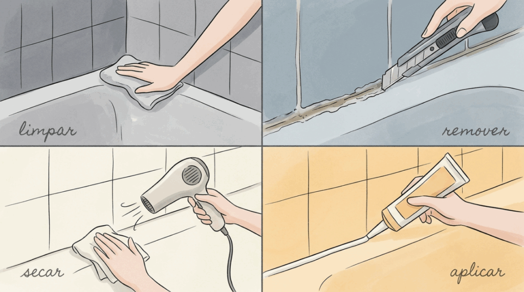 O mofo insiste em voltar por baixo do silicone do box? Aplicar o produto por cima de superfícies mal secas garante que ele solte de novo