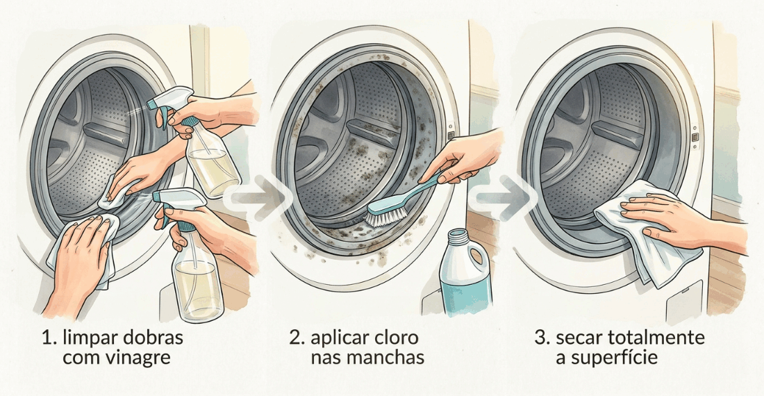 Um cheiro forte de mofo sai de dentro da máquina de lavar roupas toda vez que você abre a porta? A fresta daquela borracha guarda um lodo invisível